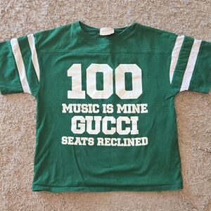 Gucci Green Kids Graphic Tee with White Athletic Stripes